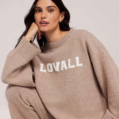 Oversized Varsity Strickpullover - Biscuit