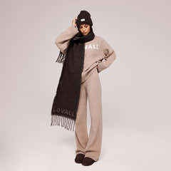 Oversized Varsity Strickpullover - Biscuit