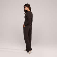 Soft Rib Loungehose mit weitem Bein – Black Coffee
