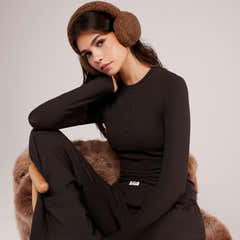 Soft Rib Loungehose mit weitem Bein – Black Coffee