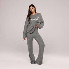 Gebürsteter Strick Oversized Jumper mit Schriftzug - Grau