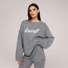 Gebürsteter Strick Oversized Jumper mit Schriftzug - Grau
