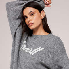 Gebürsteter Strick Oversized Jumper mit Schriftzug - Grau
