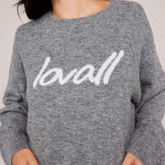 Gebürsteter Strick Oversized Jumper mit Schriftzug - Grau