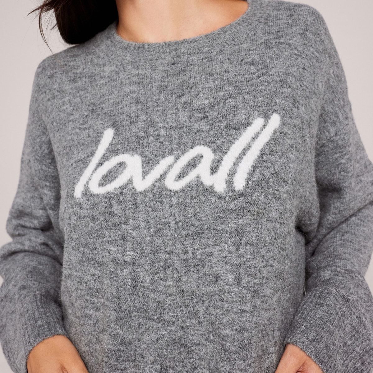 Gebürsteter Strick Oversized Jumper mit Schriftzug - Grau