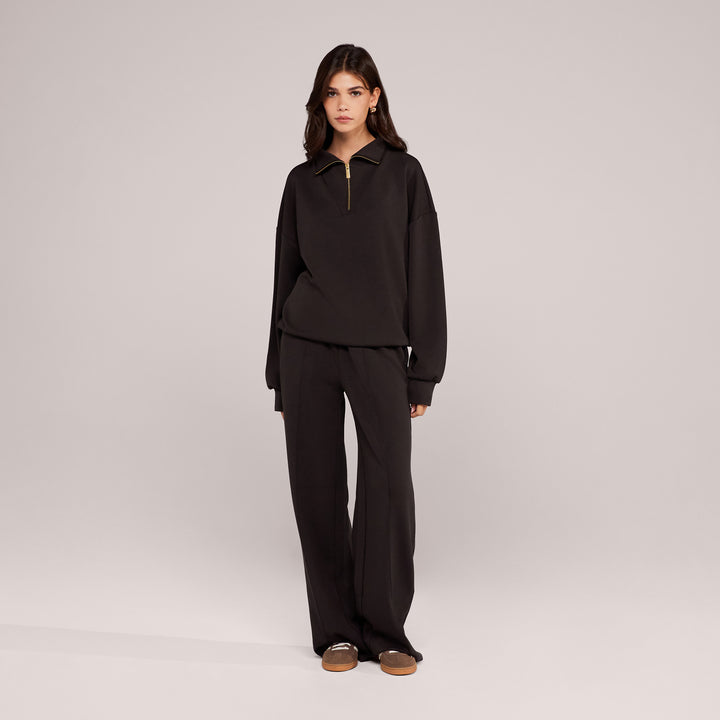 Bio-Jogginghose mit weitem Bein – Black Coffee