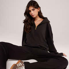 Bio-Jogginghose mit weitem Bein – Black Coffee