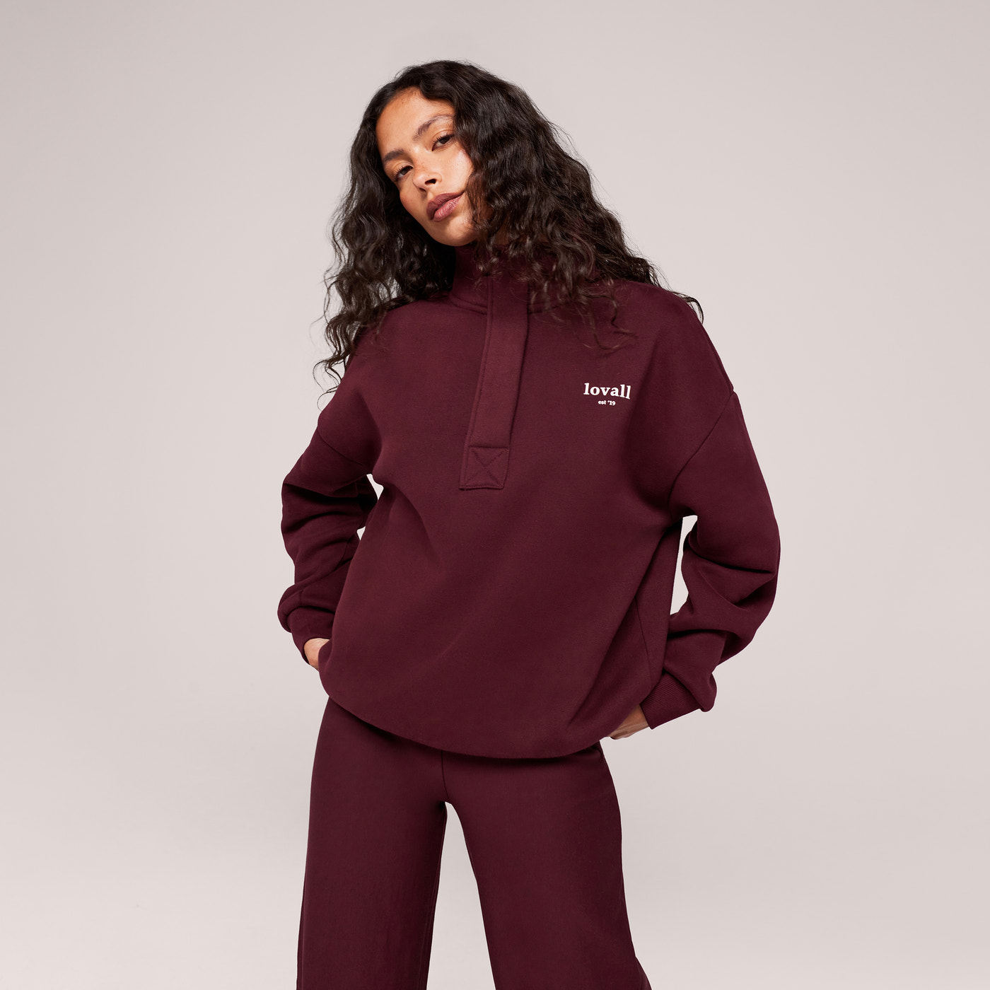 Sweatshirt mit Reißverschluss (1/4 Zip) - Burgund