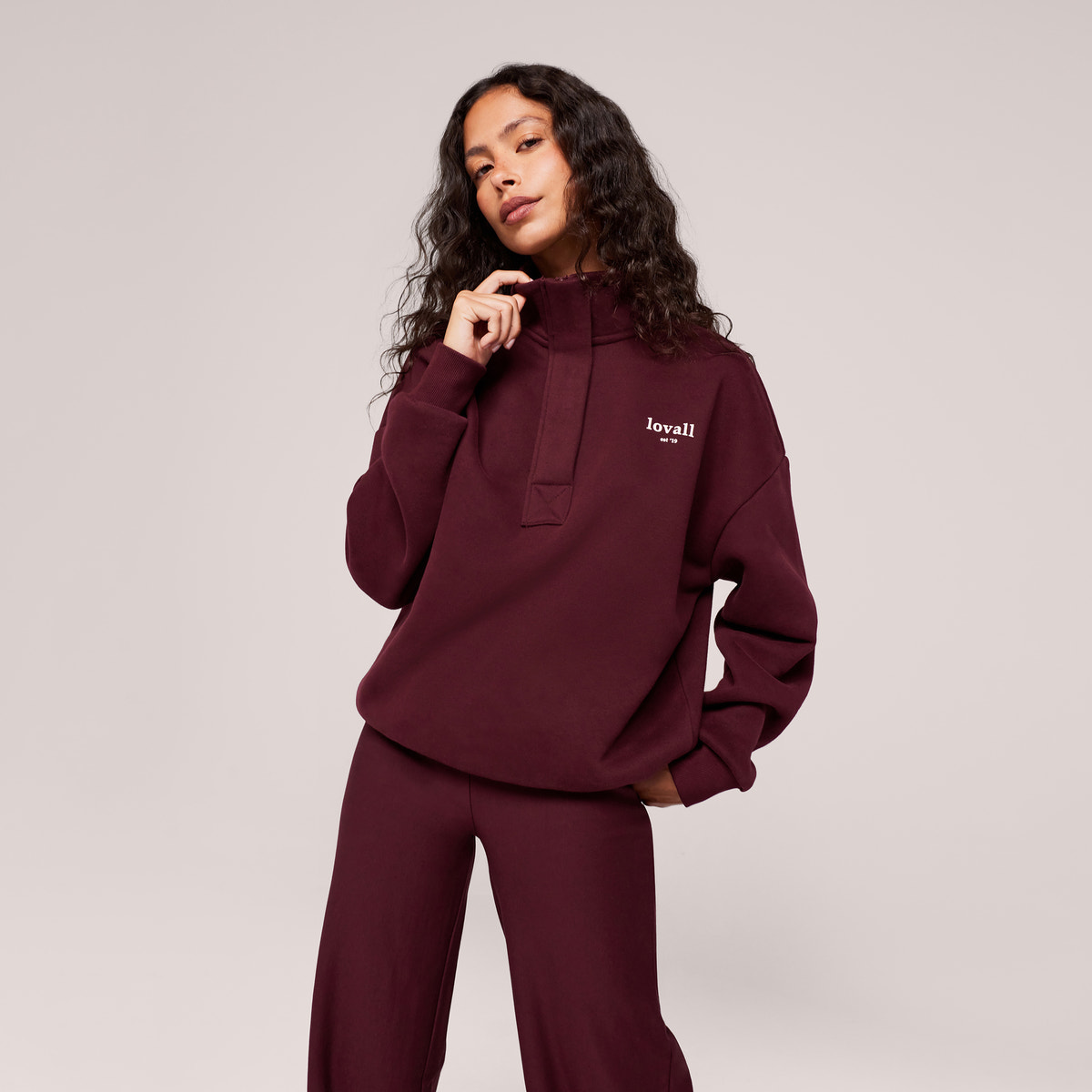 Sweatshirt mit Reißverschluss (1/4 Zip) - Burgund