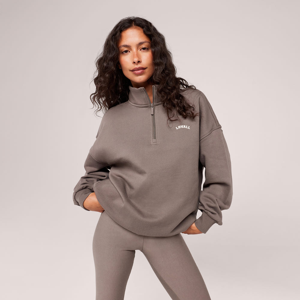 Loopback 1/4-Zip-Sweatshirt – Mokka