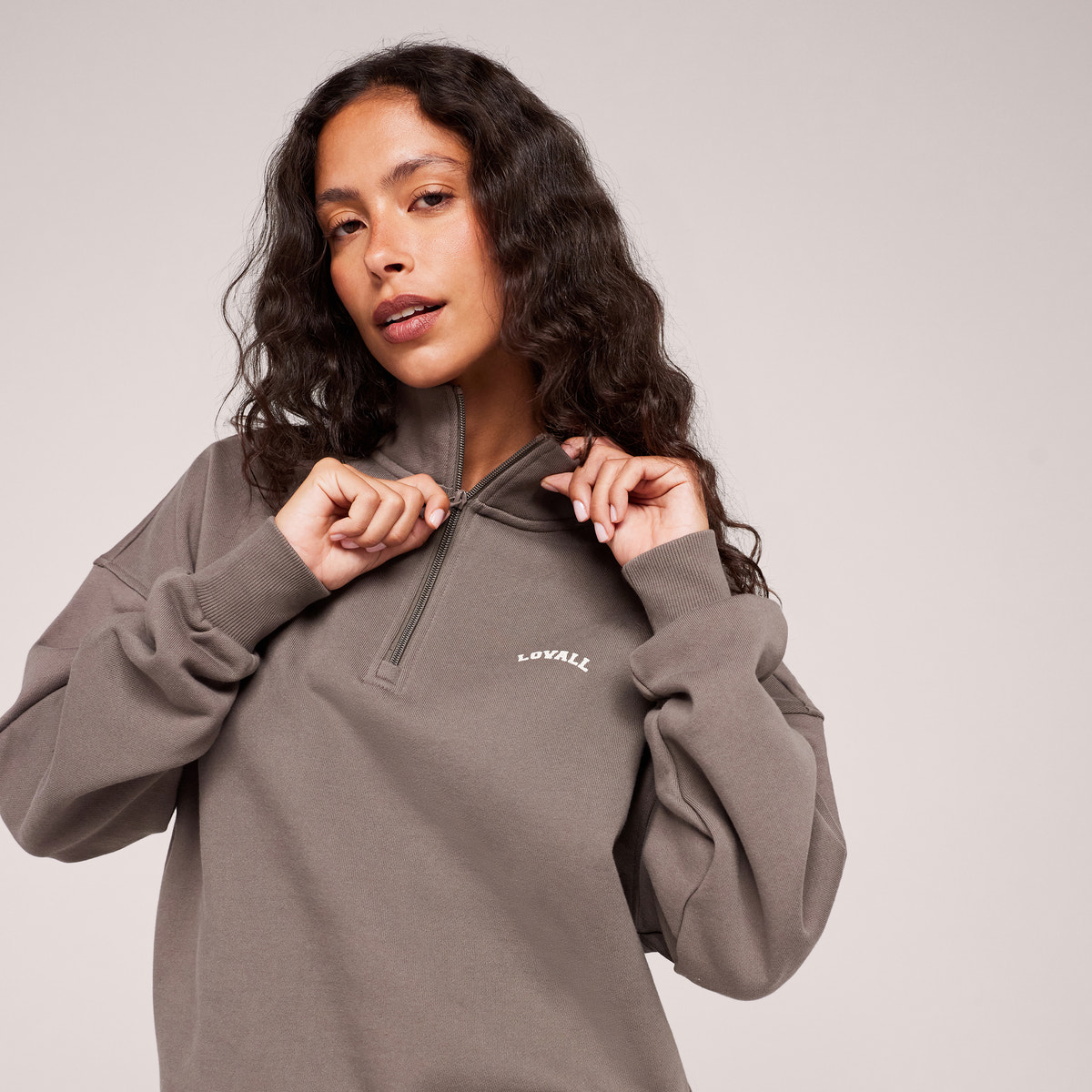 Loopback 1/4-Zip-Sweatshirt – Mokka