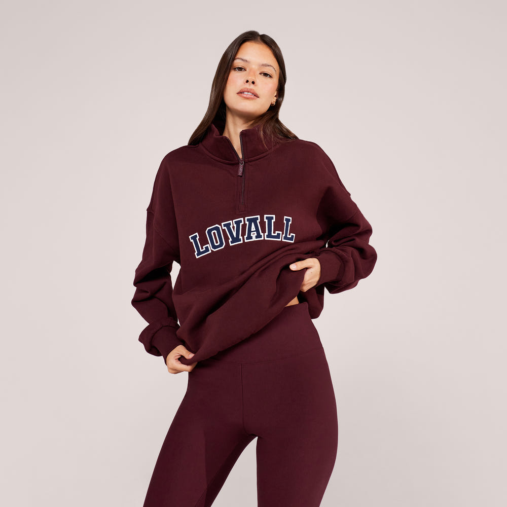 Loopback Varsity 1/4-Zip-Sweatshirt – Burgund