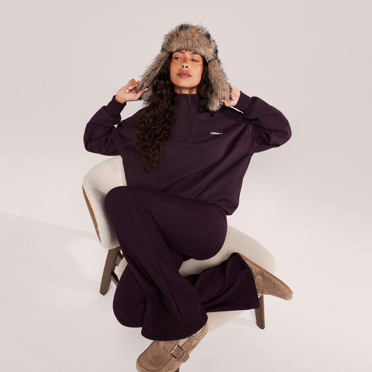 Loopback 1/4-Zip-Sweatshirt – Weinrot