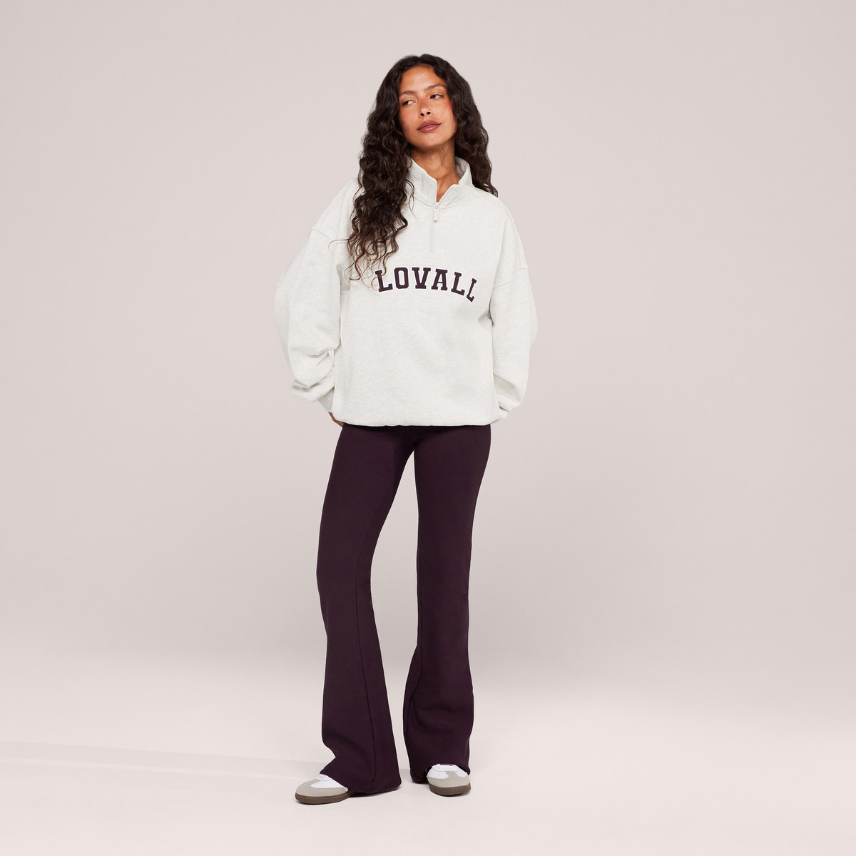 Loopback Varsity Viertelreißverschluss-Sweatshirt - Hellgrau meliert