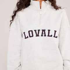 Loopback Varsity Viertelreißverschluss-Sweatshirt - Hellgrau meliert