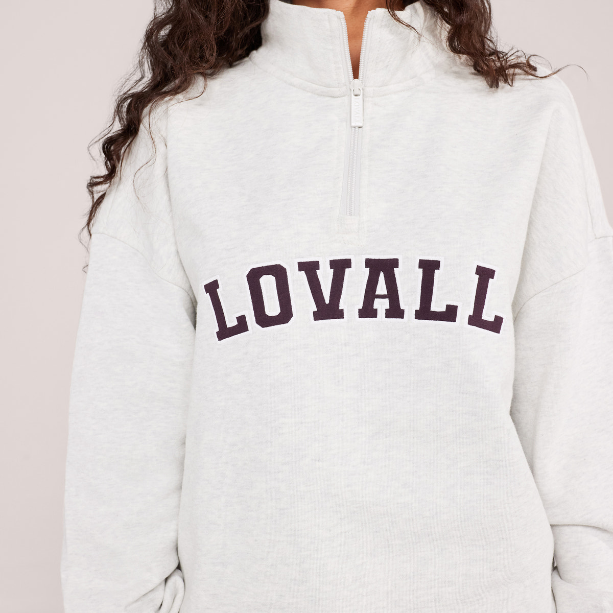 Loopback Varsity Viertelreißverschluss-Sweatshirt - Hellgrau meliert
