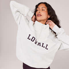 Loopback Varsity Viertelreißverschluss-Sweatshirt - Hellgrau meliert