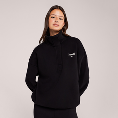 Schweres Sweatshirt mit 1/4-Reißverschluss – Mokka