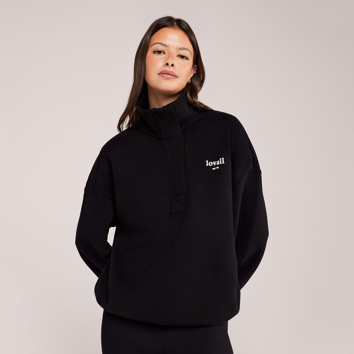 Schweres Sweatshirt mit 1/4-Reißverschluss – Mokka