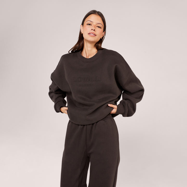 Schweres Oversized Campus-Sweatshirt – Mokka