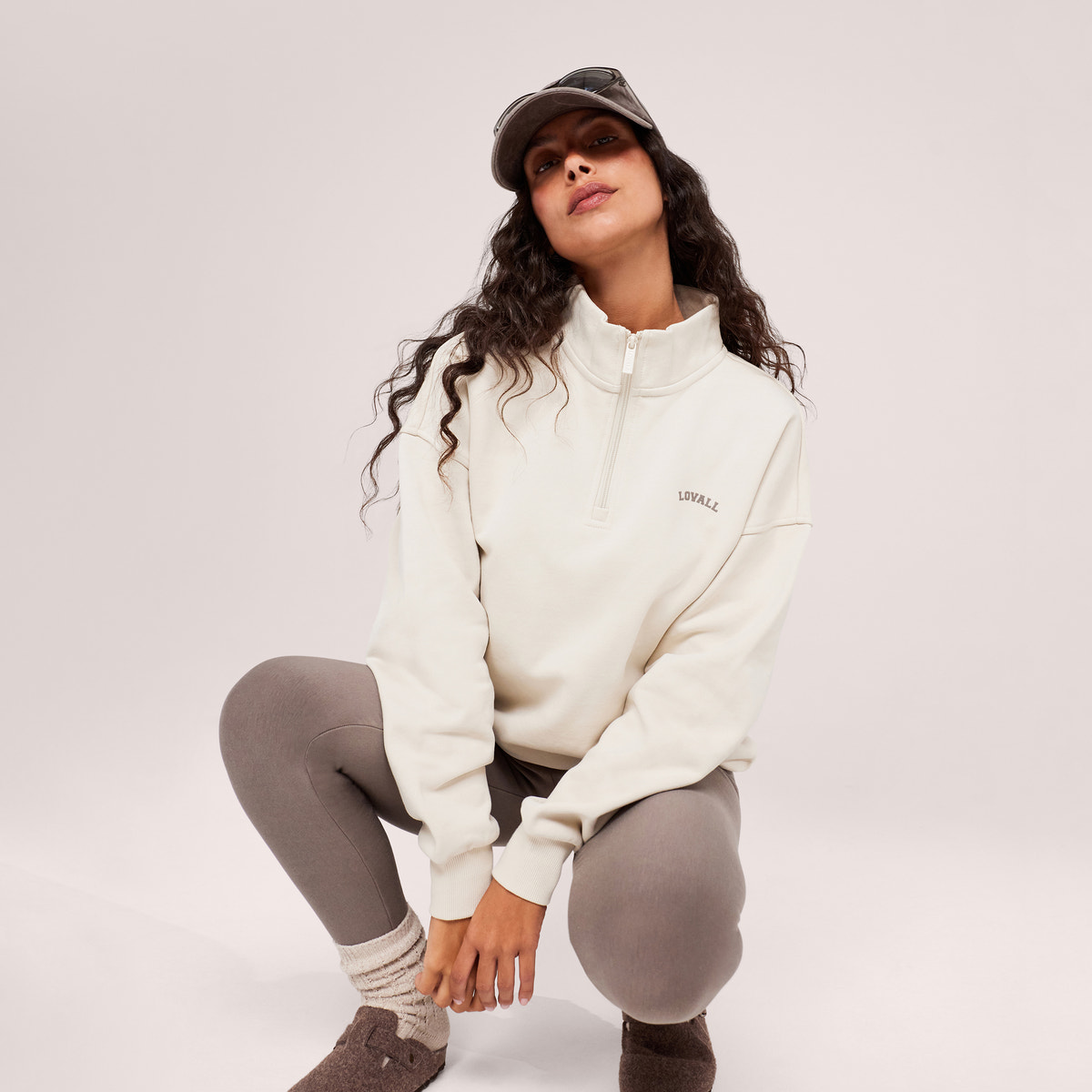 Loopback 1/4-Zip-Sweatshirt – Ecru