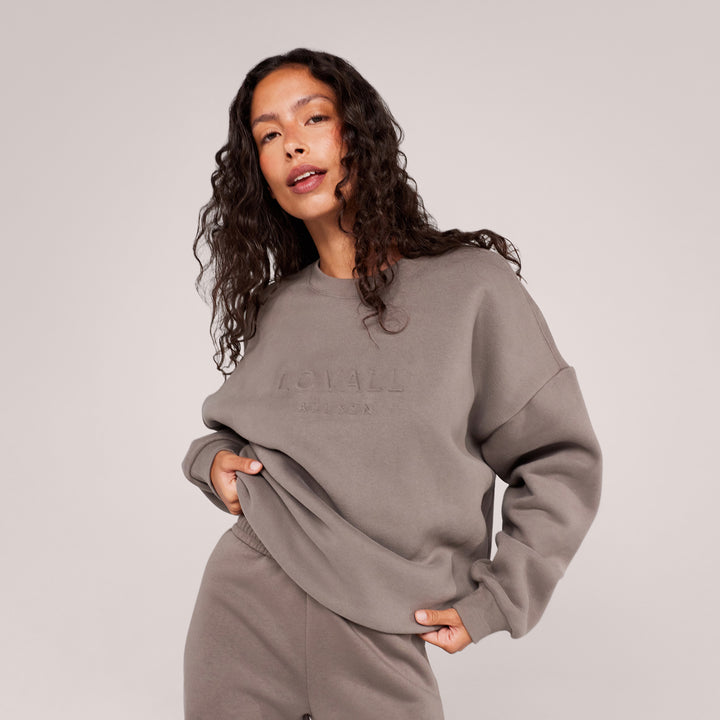 Schweres Oversized Campus-Sweatshirt – Mokka