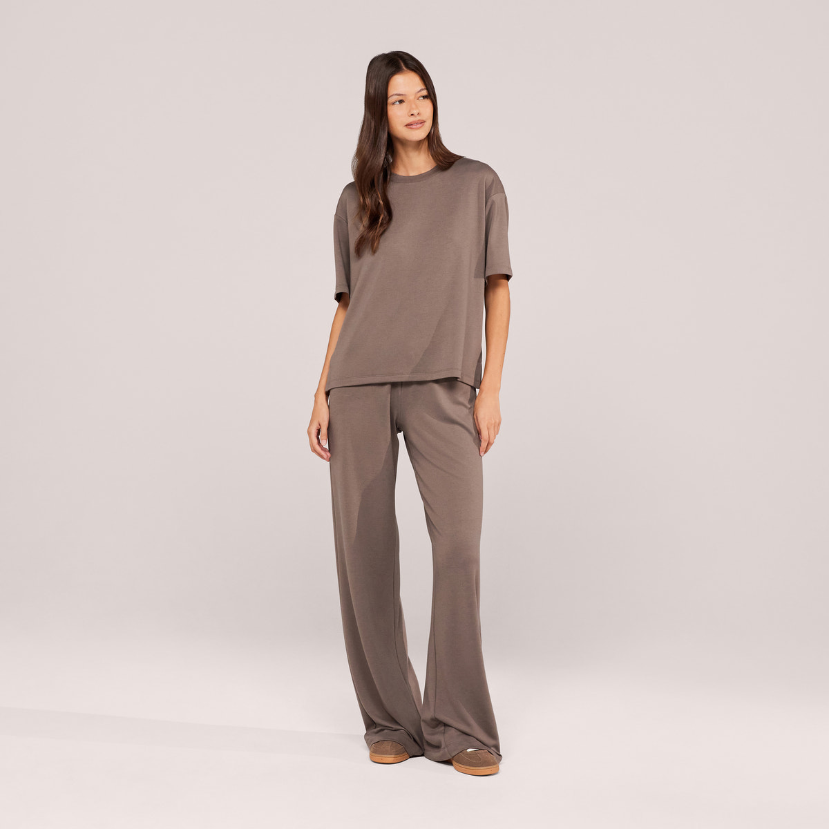 Loungewear-Set mit weitem Bein und weichem Griff – Schwarzer Kaffee