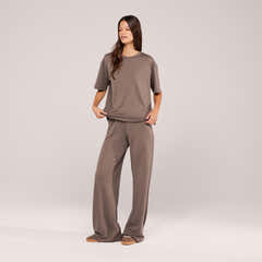 Loungewear-Set mit weitem Bein und weichem Griff – Schwarzer Kaffee