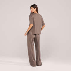 Loungewear-Set mit weitem Bein und weichem Griff – Schwarzer Kaffee