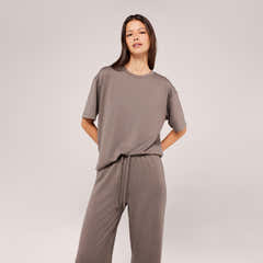 Loungewear-Set mit weitem Bein und weichem Griff – Schwarzer Kaffee