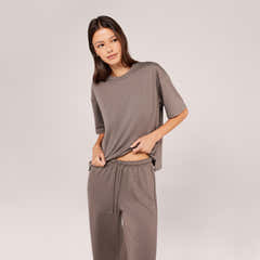Loungewear-Set mit weitem Bein und weichem Griff – Schwarzer Kaffee