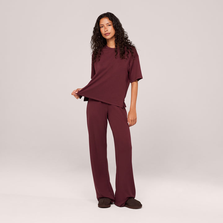 Loungewear-Set mit weitem Bein und weichem Griff – Schwarzer Kaffee