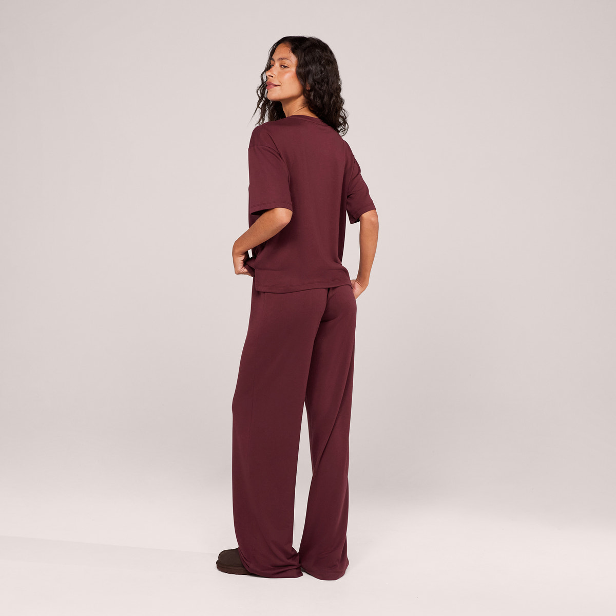 Loungewear-Set mit weitem Bein und weichem Griff – Schwarzer Kaffee