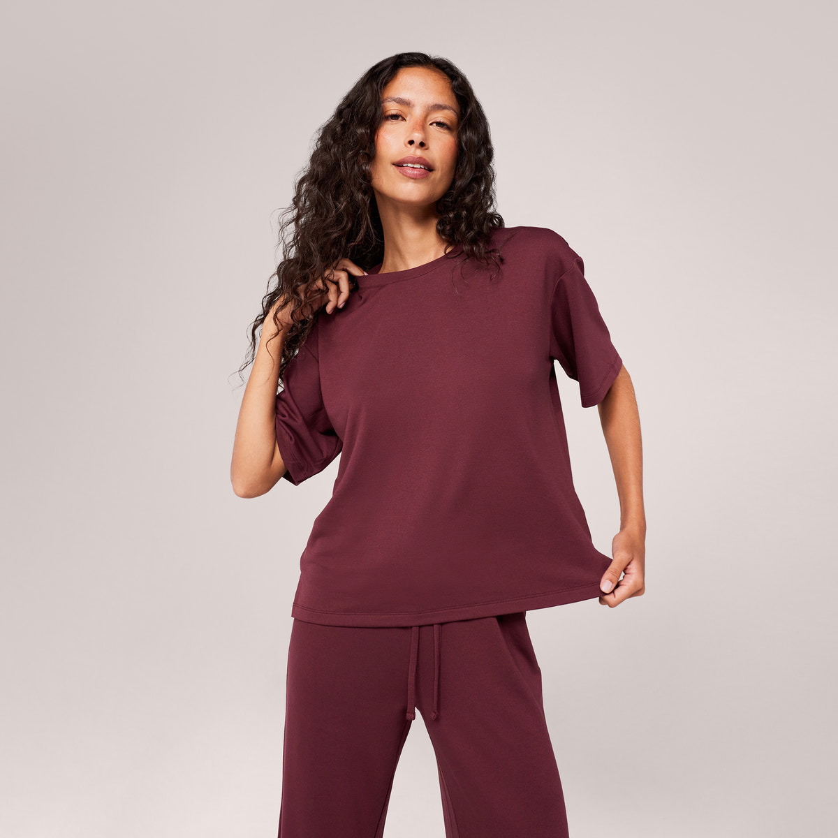 Loungewear-Set mit weitem Bein und weichem Griff – Schwarzer Kaffee