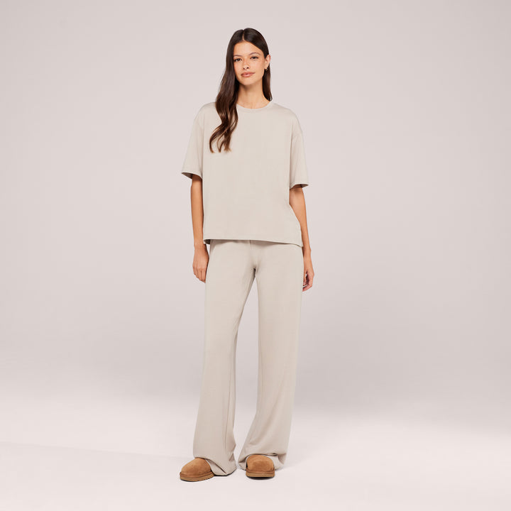 Weiches Loungewear-Set mit weitem Bein – Haferflocken-Beige