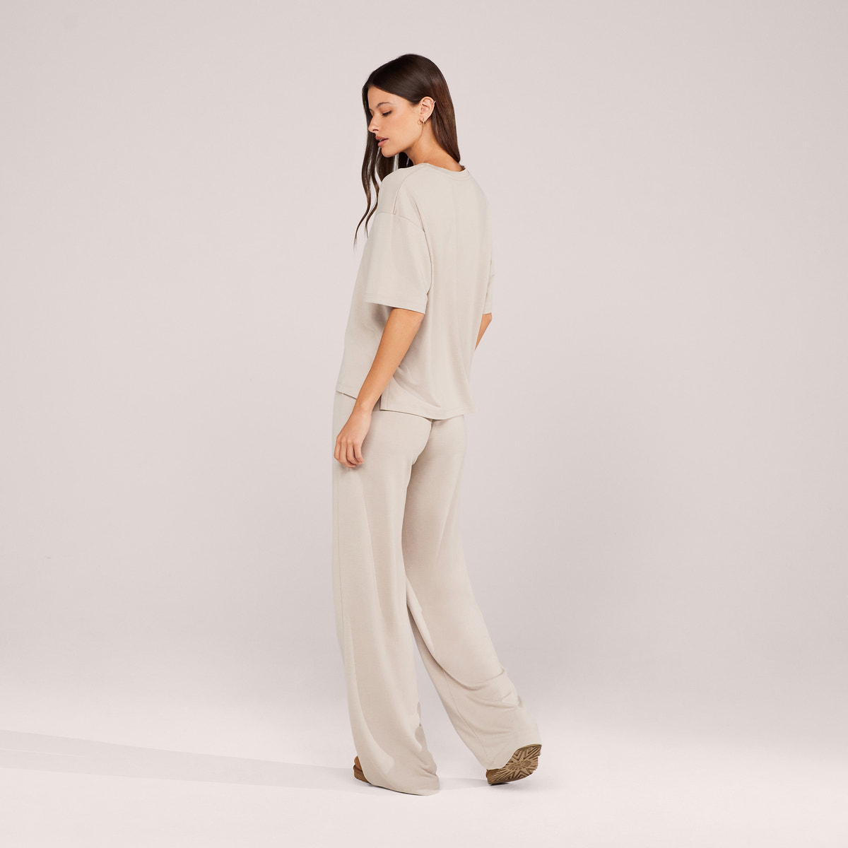 Weiches Loungewear-Set mit weitem Bein – Haferflocken-Beige