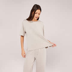 Weiches Loungewear-Set mit weitem Bein – Haferflocken-Beige