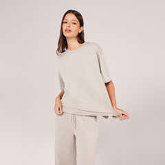 Weiches Loungewear-Set mit weitem Bein – Haferflocken-Beige
