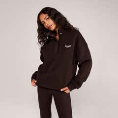 Schweres Sweatshirt mit 1/4-Reißverschluss – Mokka