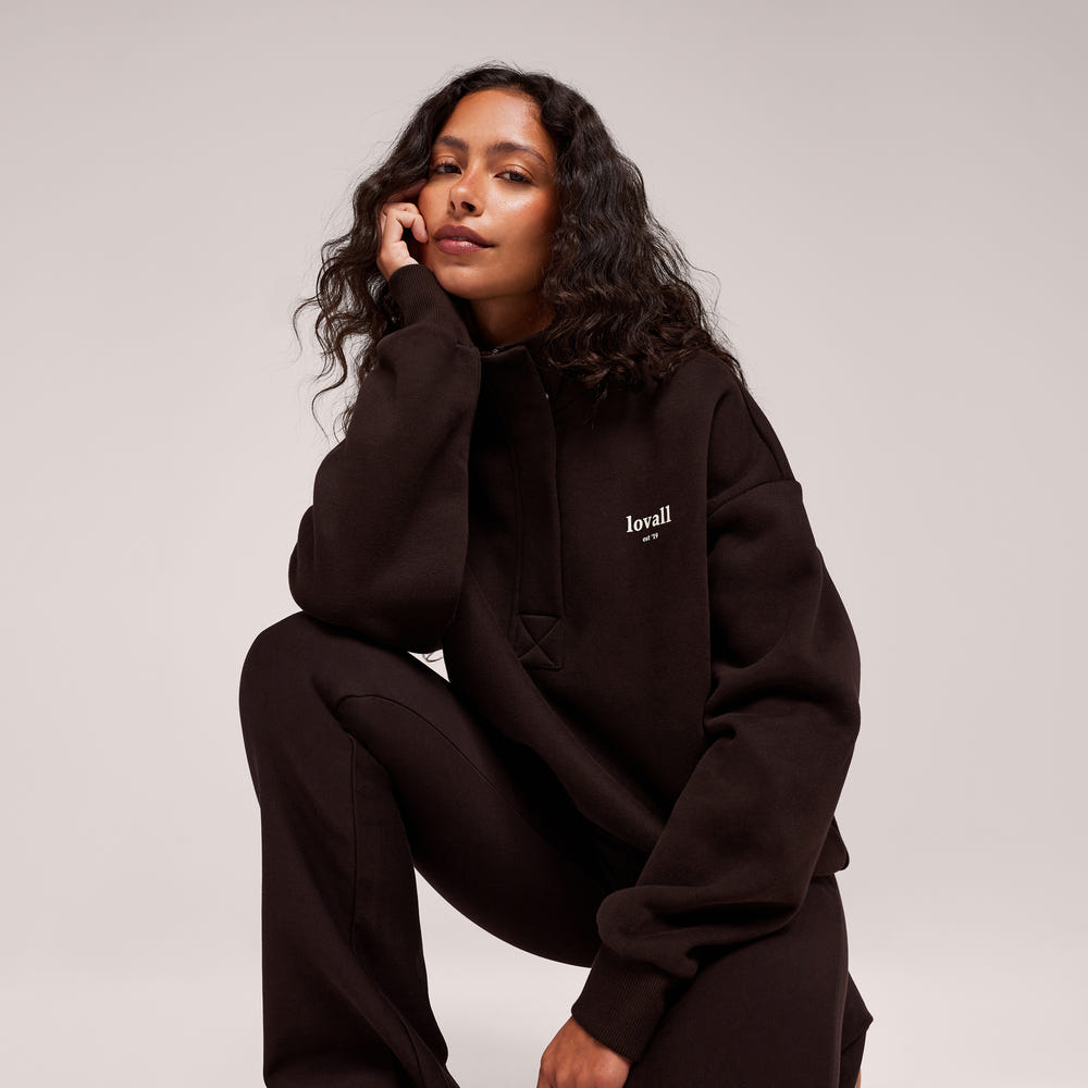 Schweres Sweatshirt mit 1/4-Reißverschluss – Mokka