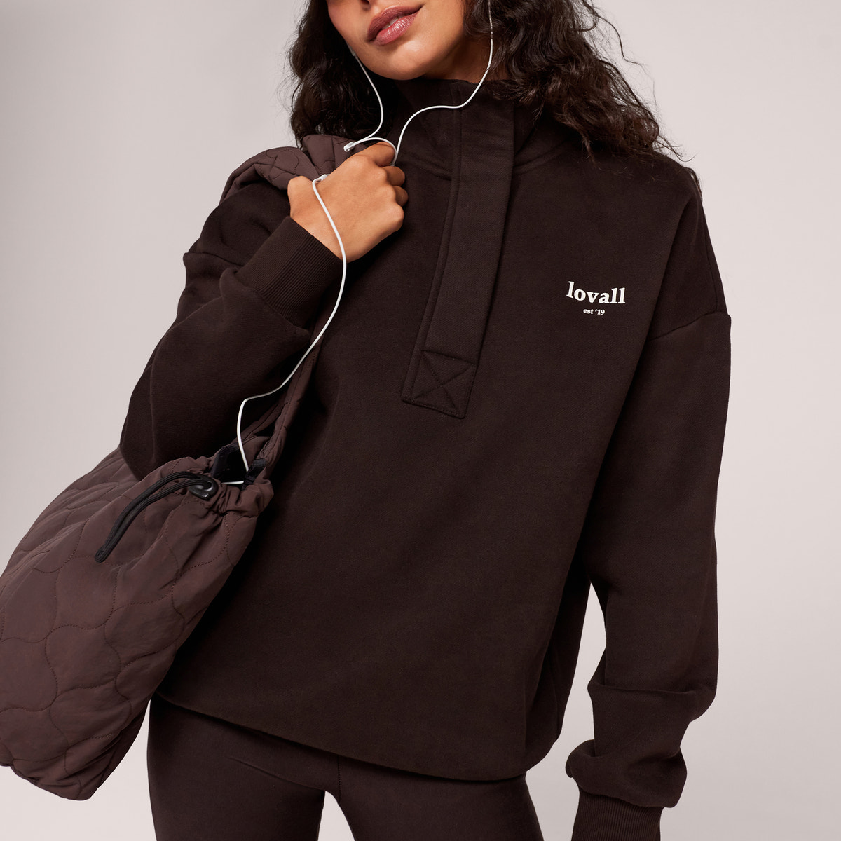 Schweres Sweatshirt mit 1/4-Reißverschluss – Mokka