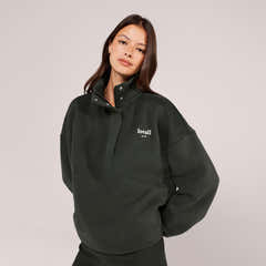 Schweres Sweatshirt mit 1/4-Reißverschluss – Mokka