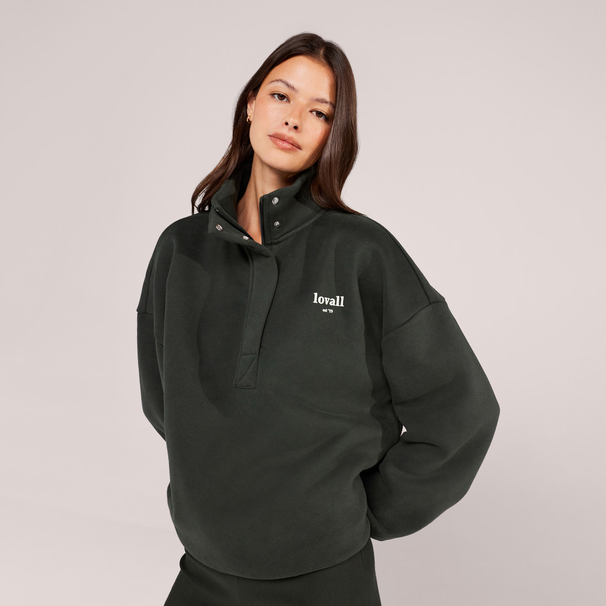 Schweres Sweatshirt mit 1/4-Reißverschluss – Mokka