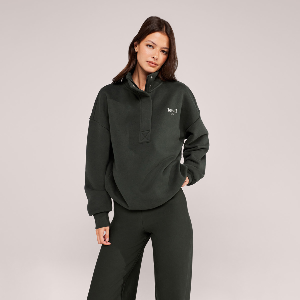 Schweres Sweatshirt mit 1/4-Reißverschluss – Mokka