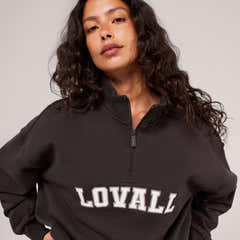 Loopback Varsity 1/4-Zip-Sweatshirt – Black Coffee