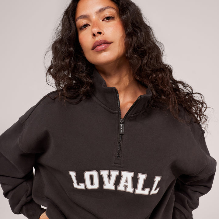 Loopback Varsity 1/4-Zip-Sweatshirt – Black Coffee