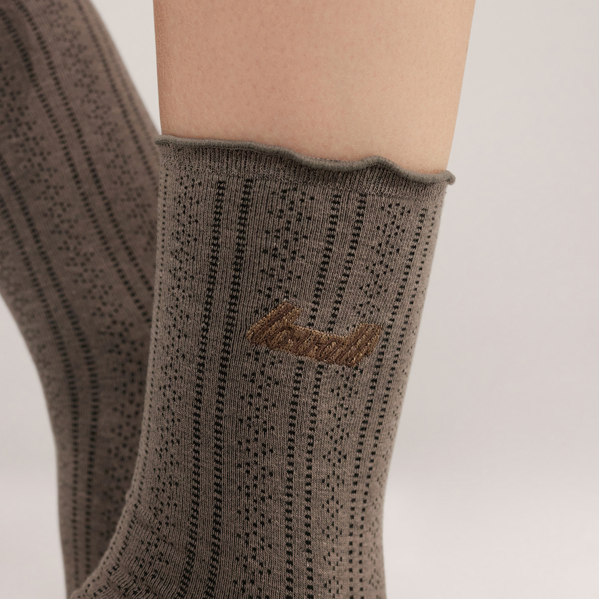 Pointelle-Socken im 2er-Pack – Espresso/Mokka