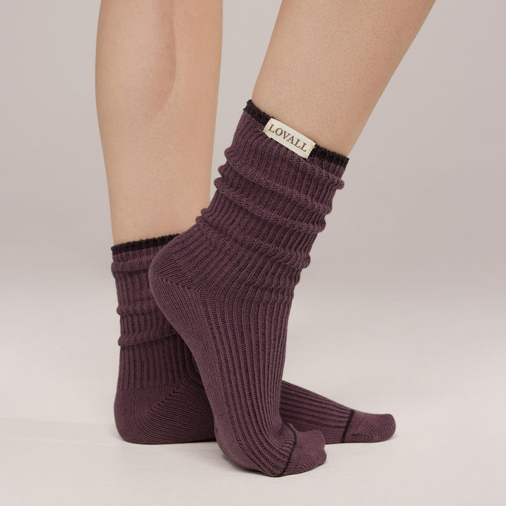 Gerippte Socken 2er-Pack – Weinrot/Malve