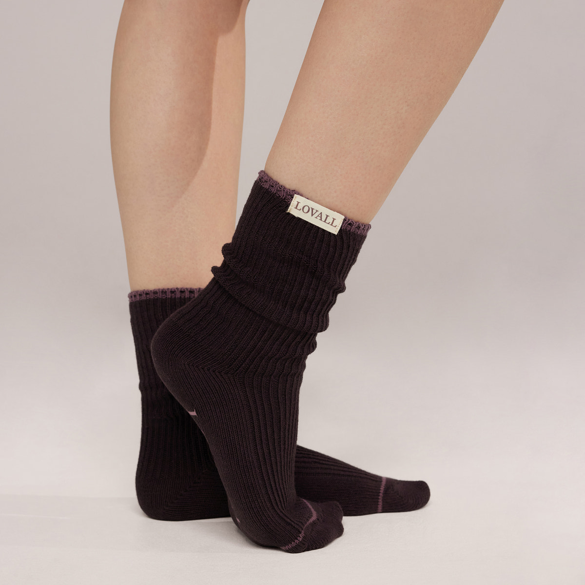 Gerippte Socken 2er-Pack – Weinrot/Malve