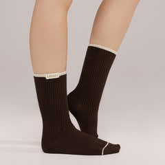 Gestrickte Rippensocken 2er-Pack – Schwarz/Kaffee/Beige